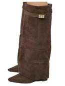 Ladies' Autumn and Winter New Pointed Knee High Women's Boots, Thick High-heeled Long Pants Boots, Fashionable Mid Rise Boots