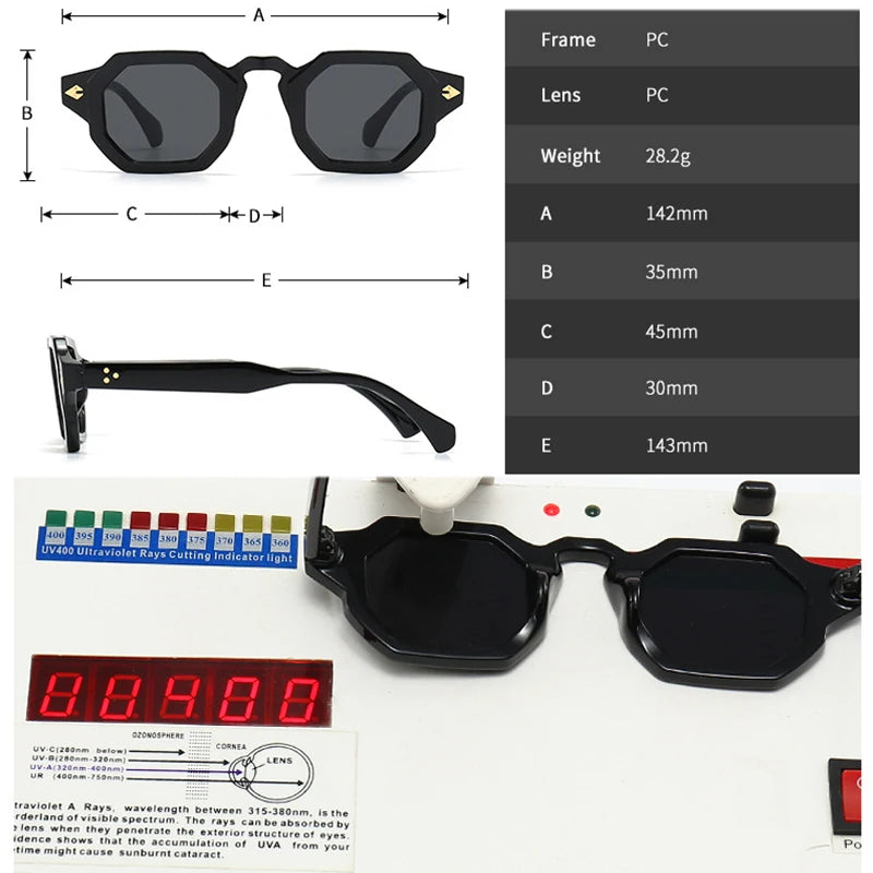SO&EI Retro Polygon Square Women Rivets Sunglasses Gradient Shades UV400 Men Brand Designer Punk Sun Glasses