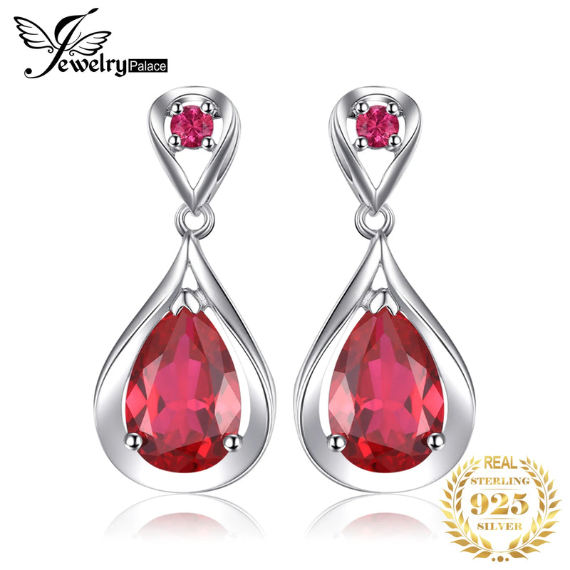 JewelryPalace Water Drop 7.6ct Created Red Ruby 925 Sterling Silver Dangle Drop Earrings for Women