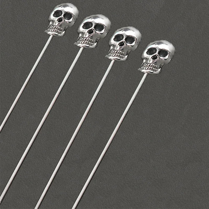 4 cocktail picks, stainless steel polished metal creative salad fruit picks, snow Geometric Skull Christmas kitchen tools