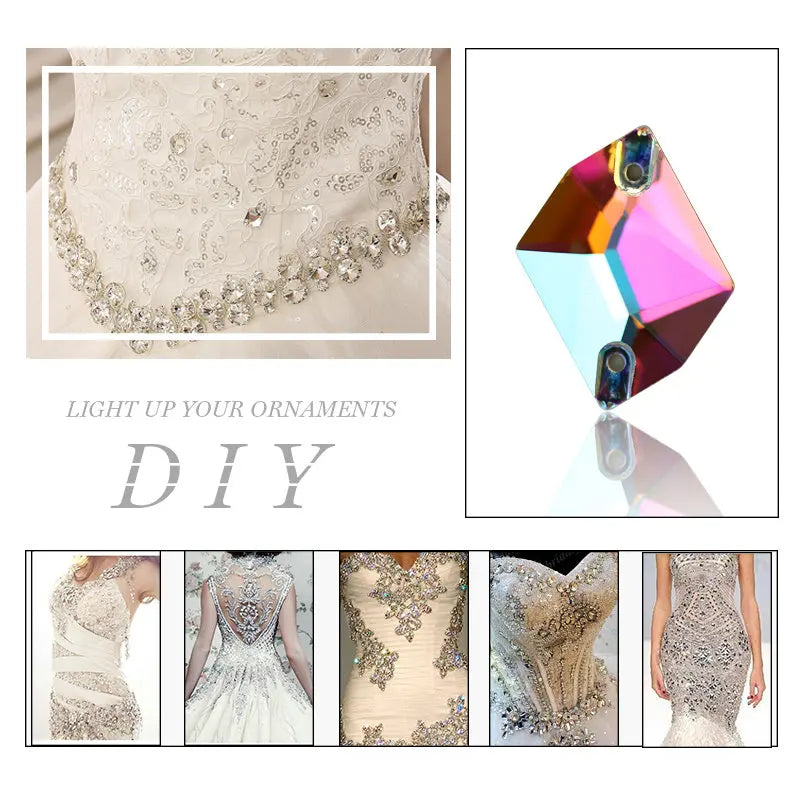 Gold Shadow Sew-on Rhinestone Needlework Champagne Multi-shape High Quality Crystal Glass For Garment Wedding Dress Decoration