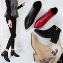 Short women's boots 2025 autumn/winter new Korean version medium thick heel short boots with zipper frosted face pointed single