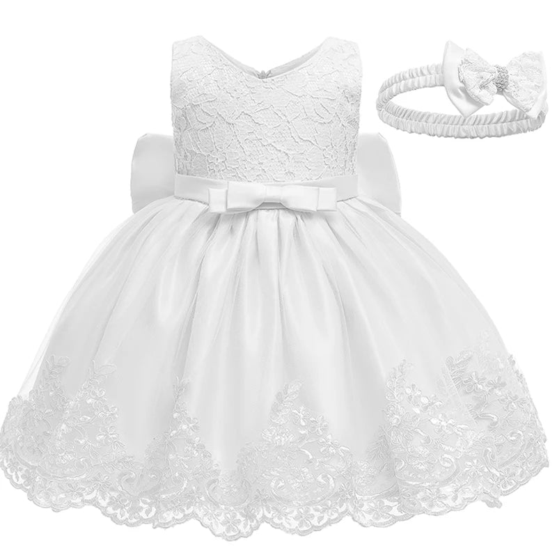 Flower Girl Dress For Wedding 3-12 Years Lace Tulle Bow Elegant Child's Birthday Party Dress