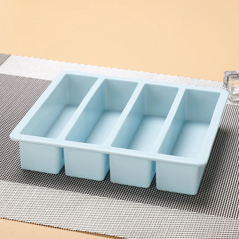 1Pc 4 Grid Long Strip Silicone Ice Cubes Rectangle Tray Mold DIY Non-Toxic Durable Wine Ice Cube Creative Cube Ice Mold