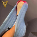 Haze Blue Colored Straight Lace Front Wig Red Ombre Human Hair Wigs For Women Brazilian Transparent Lace Front Wig Pre Plucked