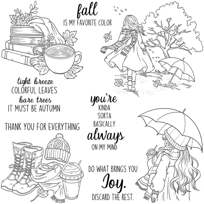 Mangocraft Autumn Days Warm Girls And Books Clear Stamp DIY Scrapbooking Supplies Silicone Stamps For Card Making Albums Decor