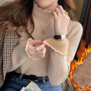 HELIAR Women Ruffles Mock Neck Sweater Thicken Autumn Fleece Warm Thermal Pullover Cashmere Sweater For Women 2023 Winter