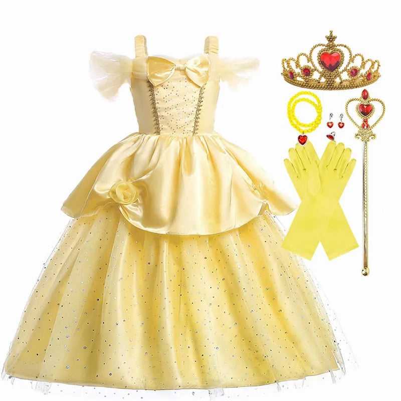 Girl Belle Princess Dress Kids Beauty and The Beast Costume Children Christmas Birthday Cosplay Elegant Party Dress 2-10 Years