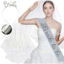 3tlg. Hochzeit Verlobung Party Brautdusche Dekorationen Zubehör Braut Tiara Krone Schärpe Schleier Set Junggesellinnenabschied Gastgeschenke