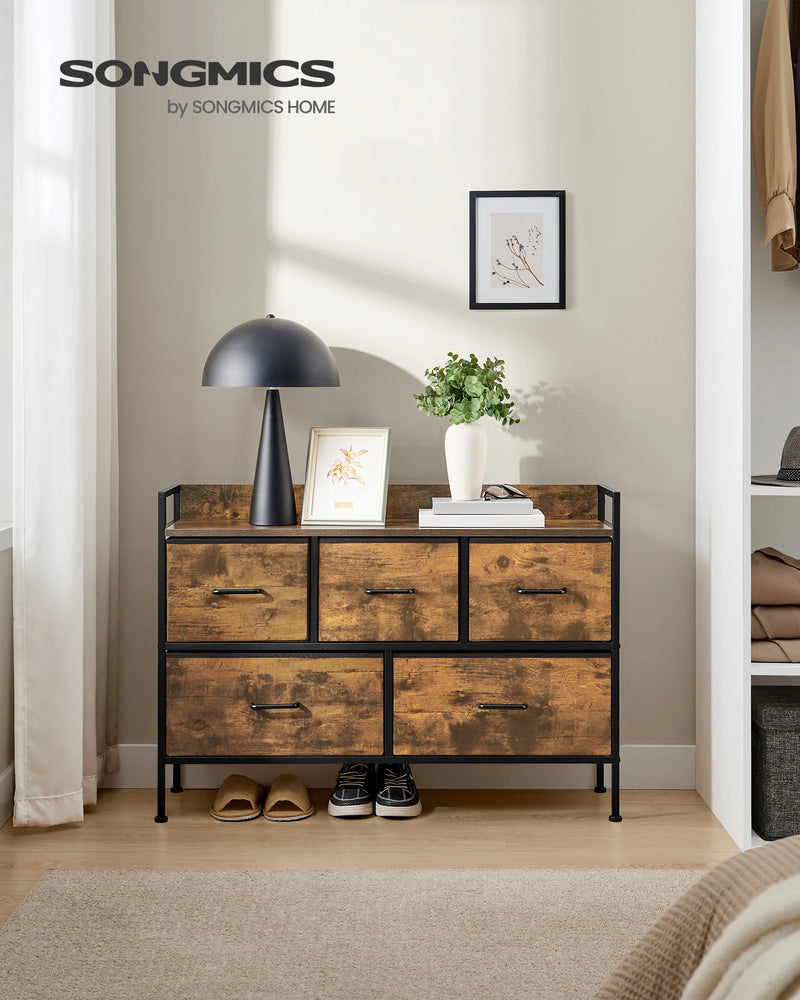 SONGMICS Dresser wardrobe 5 fabric drawers with handles metal rack industrial design