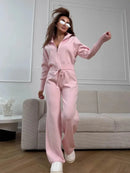 Wolfeel  New Autumn Winter Zip Up Knit Pants Set Women's Trendy Slim Fit Cardigan Pants Chic Commuting Sweater Outfit