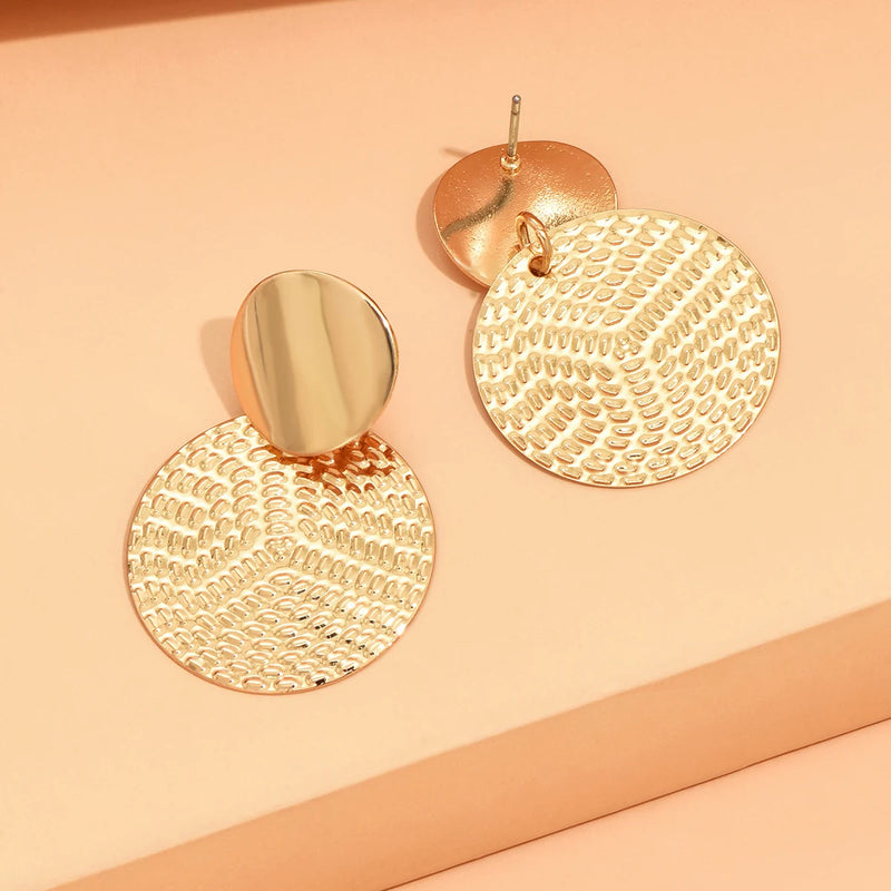 aretes de mujer Bohemia Trendy Geometric Metal Round Earrings For Women Fashion Wedding Jewelry