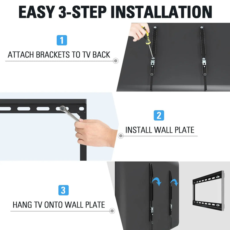 TV Wall Mount Fixed for Most 26"-65" Flat/Curved TVs with Max VESA 400X400mm up to 110Lbs Space Saving Universal TV Bracket