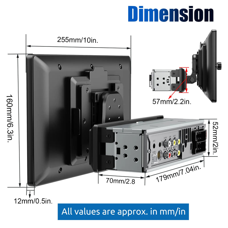 ESSGOO 10.4" Car Stereo Single DIN Wireless CarPlay Android Auto Rotatable Touch Screen Bluetooth GPS Nav Radio Player Head Unit