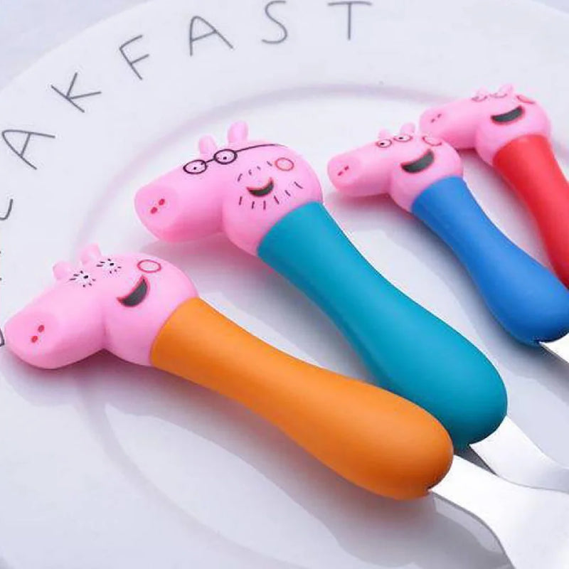 Peppa Pig Cutlery Set 304 Stainless Steel 4Pcs Spoon Fork Children's Tableware Kawaii Anime Dinnerware Dinner Set Gifts For Kids