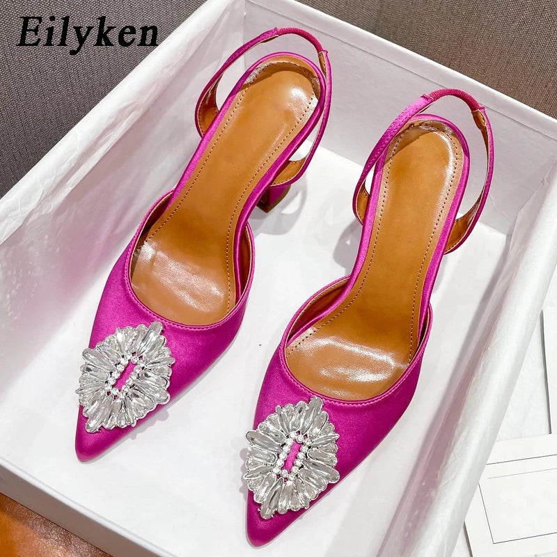 Eilyken Autumn Design Silk Women Pumps Crystal Strange Style High Heels Comfortable Party Wedding Bride Shoes