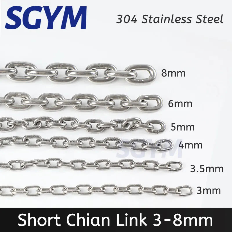 304 Stainless Steel Chain 3/3.5/4/5/6/8/10mm Diameter Hanging Chain Gourd Lifting Heavy Duty Welded Binding Chain Kirin Whip