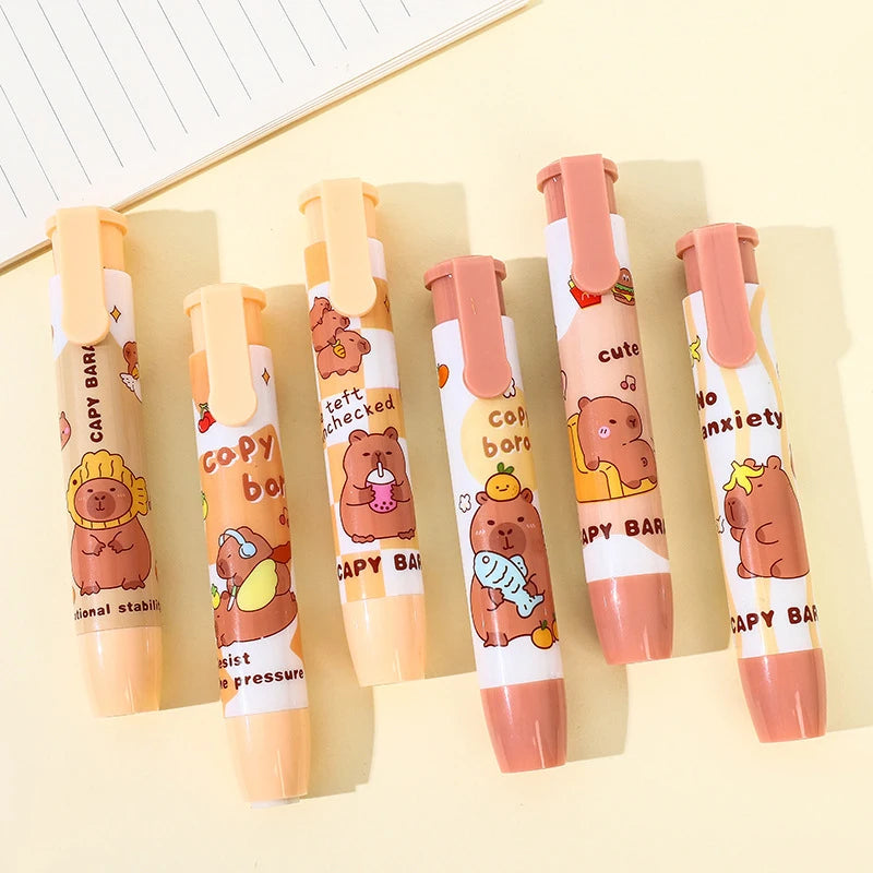 Cute Capybara Press On Erasers Creative Cartoon Kawaii Retractable Rubber Pencil Erasers For Kids Students Writing Drawing