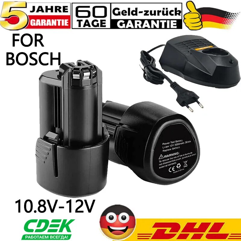 12V/10.8V 3000MAH Li-ion Battery / Charger For Bosch 12V BAT411 BAT411A BAT412A BAT420 2607336014 2607336864 GSR