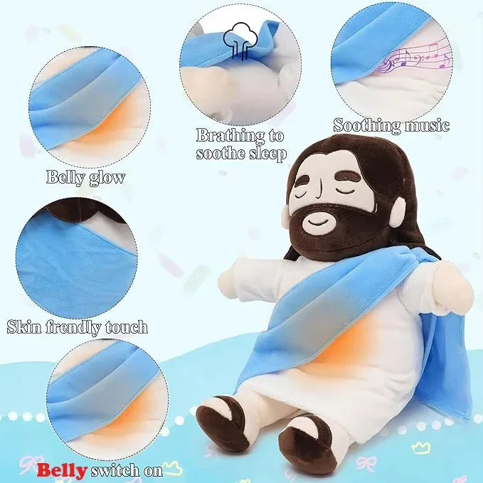 Breathing Jesus Plush Doll Soothing Placation Toys Soft Respirable Jesus Music Light Sleep Toys Baby Kid Christmas Easter Gifts