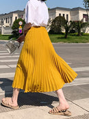 Womens Fashion Pleated Midi Long Skirt Female Korean Japanese Casual High Waist Skirts Jupe Faldas 10 Colors 2021 Spring SK295