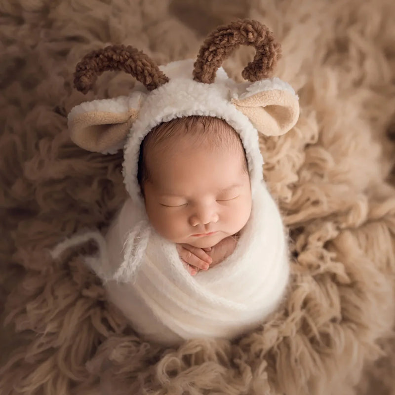 Newborn Wool Felt Fox Flower Bonnet Newborn Photography Props Baby Animal Floral Garden Hat Photo Shoot
