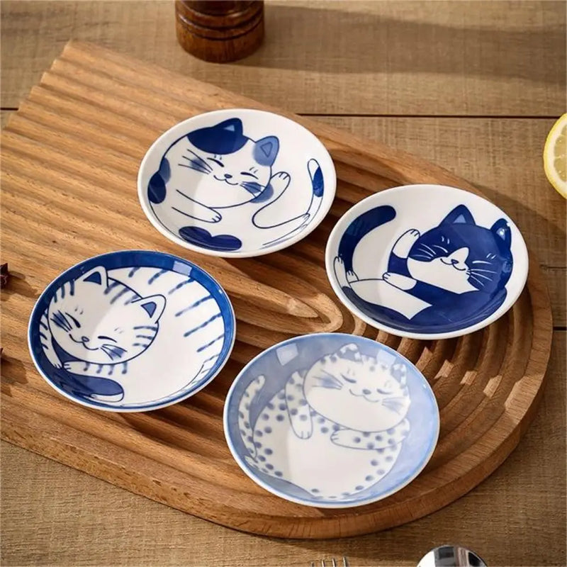 Lucky Cat Pattern Ceramic Dessert Sauce Dish Tableware 10cm Underglaze Seasoning Plates Japanese Style Sushi Snack Plates