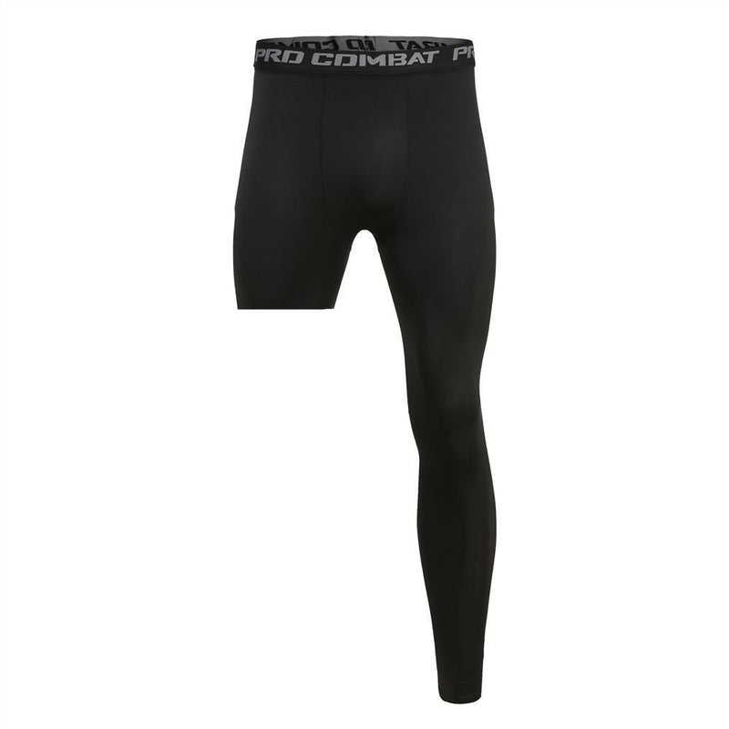 Men Base Layer Exercise Trousers Compression Running Tight Sport Cropped One Leg Leggings Basketball Football Yoga Fitness Pants
