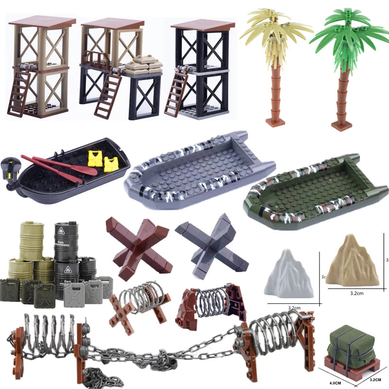 WW2 Military Scene Accessories German Army Base Barbed Wire Building Block Fence Isolation Net Door Parts MOC Bricks Toys Kids