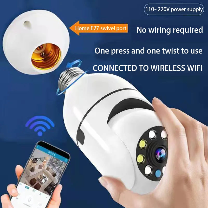 Wifi Bulb E27 Surveillance Camera Full Color Night Vision 360° Rotating  Automatic Human Tracking Two-way Talk Smart Home