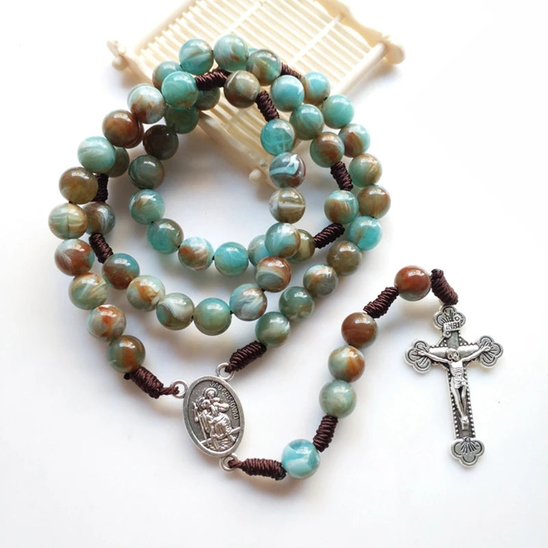 Cross Religious Weaving Rosary Catholic Five Rui Rosary Pendant Christian Jesus Necklace Religious Jewelry for Women