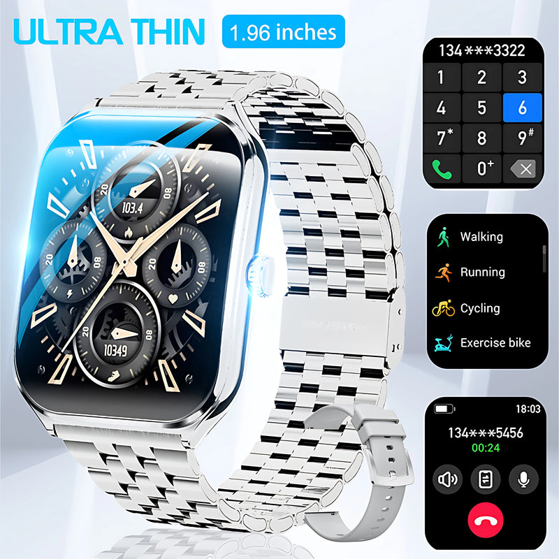 2025 New Ultra-Thin Curved Screen Smart Watch For Men Women 1.96" Amoled Pixel Display Bluetooth Call Smartwatch IP68 For Huawei