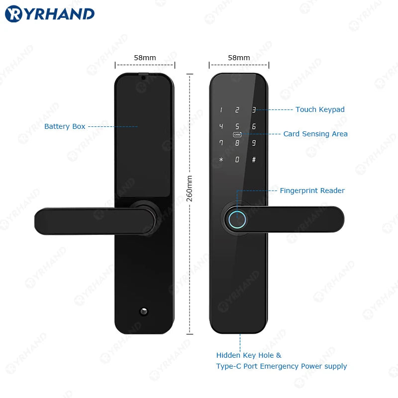 F7 Tuya Zigbee Door Locks Biometric Fingerprint Locker Smart Entry Home Handle App Unlock Digital Intelligent Lock