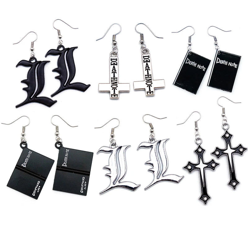 Anime Death Note Earrings for Women L Cross Metal Brincos Men Fashion Jewelry Drop Clip On Earring Charm Gift