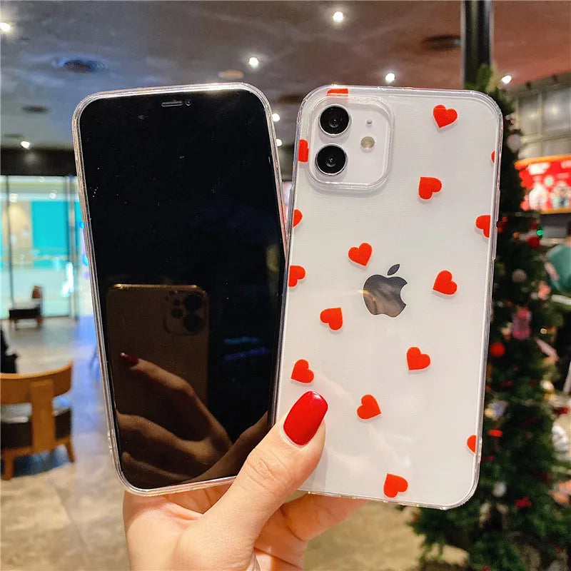 Ottwn Cute Small Love Heart Clear Phone Case For iPhone 15 11 12 14 Pro Max XR XS Max 7 8 Plus Shockproof Soft Back Bumper Cover