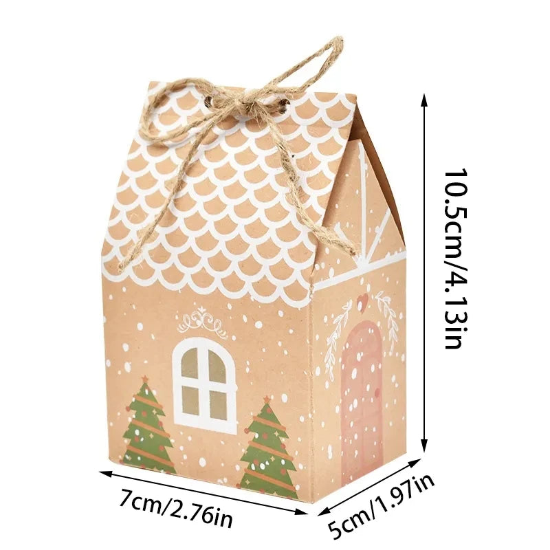 MissDeer 5Pcs Merry Christmas Gift Bags House Shape Kraft Paper Candy Cookie Bags Packaging Boxes Christmas Tree Pendant Party D