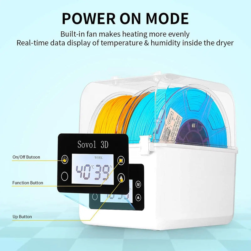 Sovol Filament Dryer SH01 Filament Dehydrator 3D Printer Spool Holder with Upgraded Fan, Dry Box for 1.75mm, 2.85mm Filament