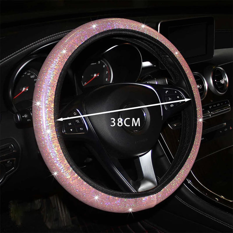 Bling Bling Diamond Rhinestones Car Steering Wheel Cover 37/38cm Auto Interior Accessories Women Case Car Styling Four Seasons