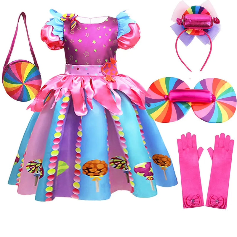 Candy Fairy Costume Girls Lollipop Cosplay Dress Toddler Carnival Purim Rainbow Vestidos Christmas Party Princess Clothing Gown