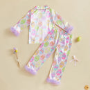 Easter Boys Pajamas Set Bunny Print Cozy Long Sleeve Tops with Matching Pants Sleepwear for Kids