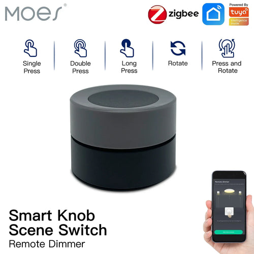 MOES Tuya ZigBee Smart Knob Schalter Kabelloser Szenenschalter Taster Controller Batteriebetrieben Automatisierungsszenario Smart Life App