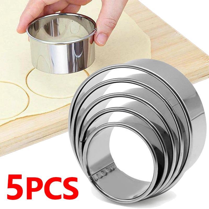 5pcs Round Biscuit Mold Stainless Steel Dumpling Skin Cutting Mould DIY Cake Pastry Baking Cutting Maker Tools Kitchen Gadgets