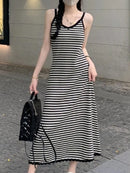 Summer Slimming High Waist V-Ne Wrap Body Lazy Sle Bla Stripe Knitted ter Dr Women Long Dr Trendy