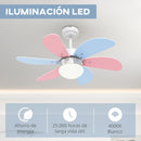 HOMCOM Deckenventilator mit Beleuchtung 34W Ø 82,5 cm Gleichstrommotor mit 6 Flügeln Mehrfarbig