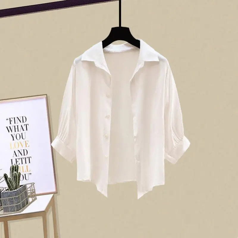 2025 Summer New Korean Elegant Dress Matching Set Women's Fashion Sunscreen Shirt+Vest+Cowboy Midi Skirt Three Piece Female Suit