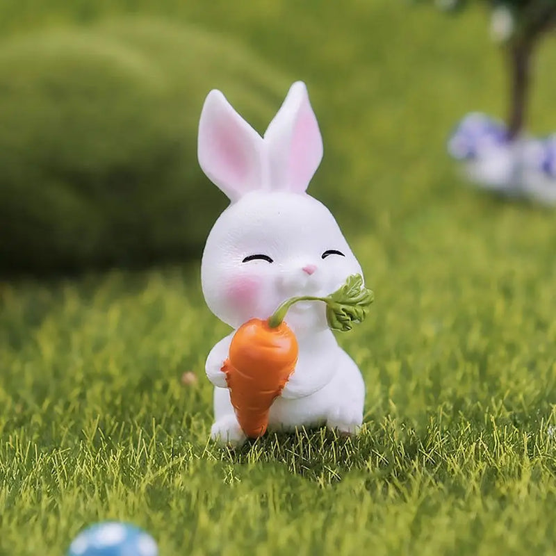 Cartoon Miniature Rabbit Figurine Mini Micro Landscape Miniature Resin Hare Easter DIY Accessories Carrot Bunny Statue