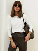 Wolfeel Women's Spring Autumn 100% Cotton T-shirt Bottoming Basic Solid Lady Long Sleeve Loose Tops Shirts Oversized T Shirt