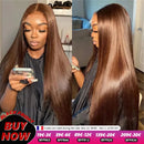 13x4 Brown Lace Front Human Hair Wigs Pre Plucked With Baby Hair Chocolate Color Bone Straight Human Hair Lace Frontal Wigs