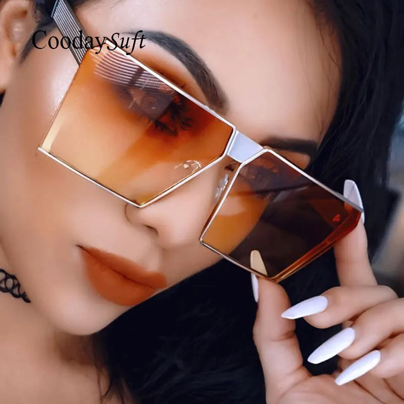 2023 Oversized Sunglasses Brand Designer Transparent Lens Metal Big Frame Sun Glasses Men Women Clear Fashion Square Eyewear