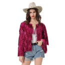 Tinsel jacket Women Coat Temperament Club Coat Long Sleeve Trendy Fashion Sequins Tassel  Jacket  festival open front  carnival
